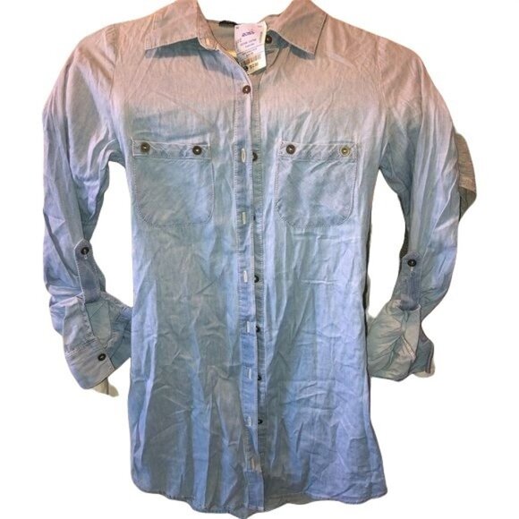 Derek Heart Light Blue Button-Down Junior Dress With Braided Belt Long Sleeves S - Picture 1 of 3